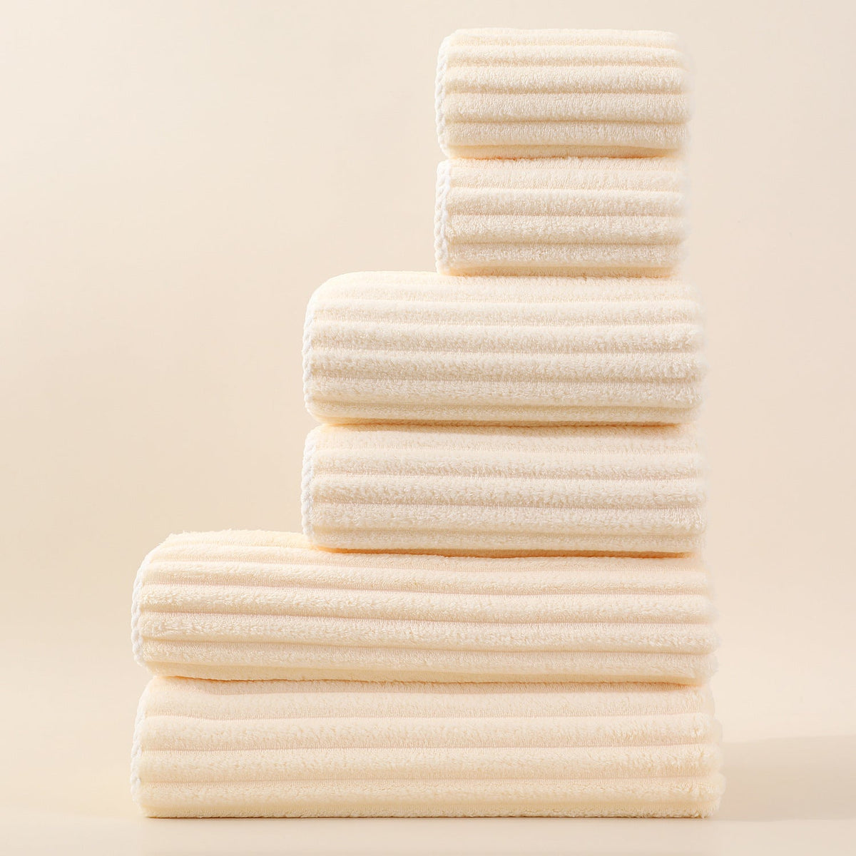 Kit de Toalhas Listradas Absorventes em Fleece Coral para o Rosto