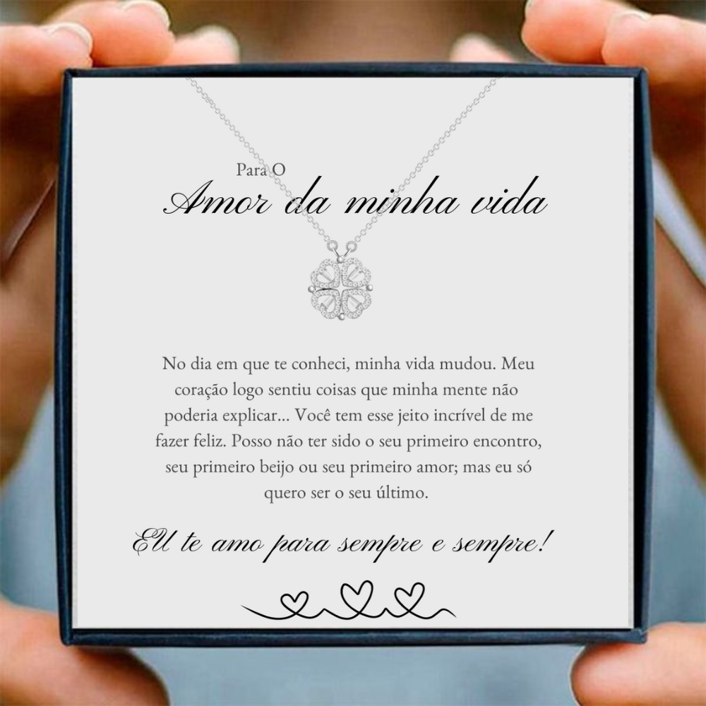 Colar Trevo de Corações 2 em 1 — Compre 1 e Leve 2 + Cartão com Dedicatória