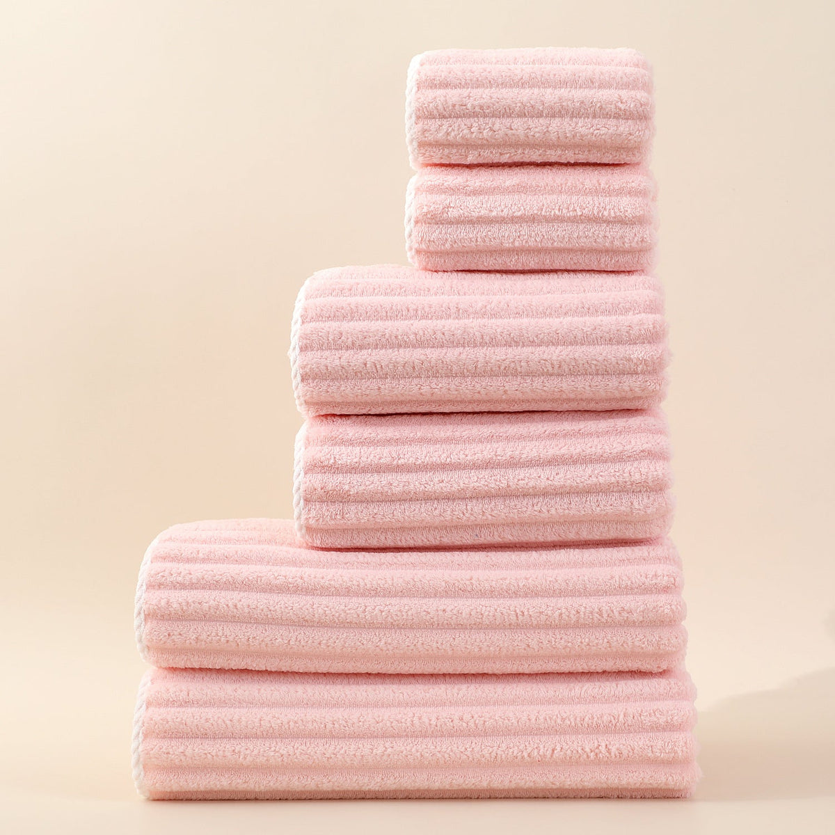 Kit de Toalhas Listradas Absorventes em Fleece Coral para o Rosto
